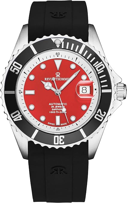 Revue Thommen Men's 'Diver' Red Dial Black Rubber Strap Swiss Automatic Watch 17571.2338