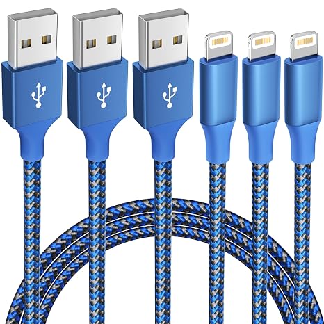 3 Pack 10 FT iPhone Charger Fast Charging Cord MFi Certified Lightning Cable Nylon Braided iPhone Charger Cord Compatible with iPhone 14 13 12 11 Pro Max XR XS X 8 7 6 Plus SE and More
