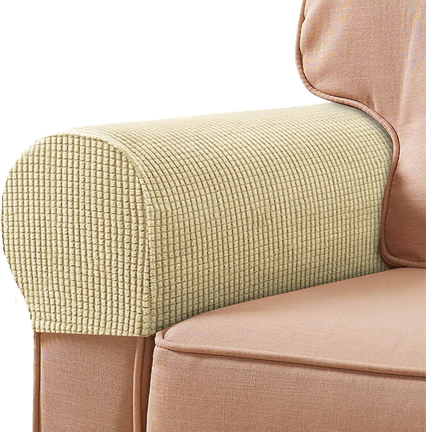 OWOW 2pcs Couch Protector armrest Sofa Cover for Chairs with arms Spring Spandex Arm Covers for Chairs Recliner Chair high Back Sleeve Arm Rest Towel Recliner Sofa arm Cover slipcovers,Beige