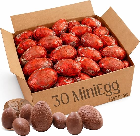 Milk Chocolate Mini Eggs Bulk Buy | Approx. 9g Individually Wrapped Easter Eggs with Cereal & Wafer Filling | Egg Hunt, Party Bags & Sharing Treats (30 Egg)