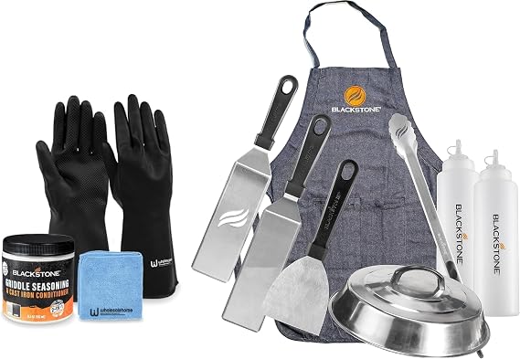 Blackstone Griddle Grill Accessories Kit, Griddle Cast Iron Seasoning Conditioner, and Gloves and Cloth Included