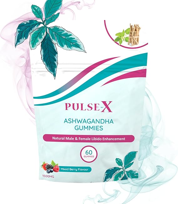 Pulse-X Gummies X60 | Libido Boost for Women and Men | Natural Ashwagandha & Zinc Complex | High Strength1500mg | Long Lasting & Fast Acting | Anxiety & Stress Relief | Calm, Relaxtion & Sleep Aid