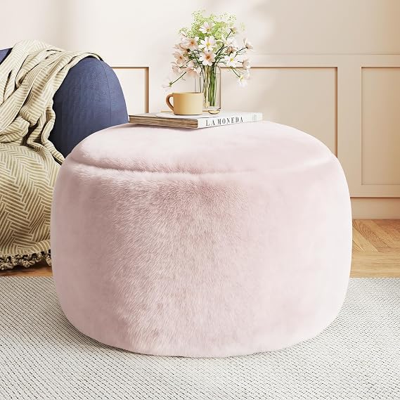 Gericco Round Stuffed Pouf Ottoman for Foot Rest, A Round Modern Foam Filled Poufs, Floor Chair for Living Room, Nursery, Dorm, A Soft Modern Foot Stool Perfect to Rest Your Feet (Pink, 29Inch)
