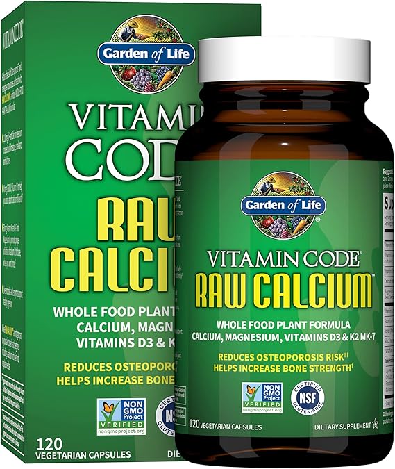 Garden of Life Vitamin Code Raw Calcium Supplement with Magnesium and Vitamins D3 & K2 Bone Health Calcium with Probiotics, Digestive Support, Immune Support, Non-GMO, Gluten-Free, 120 Capsules