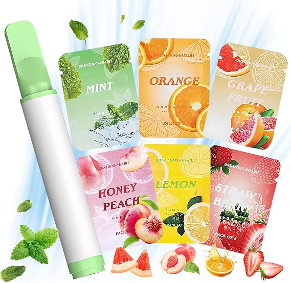 Flavoured Air Inhaler with 6 Flavoured Filters,Adjustable Anxiety Breathing Necklace with Resistance,Portable for Home/Office/Outdoor,Stress & Anxiety Relief