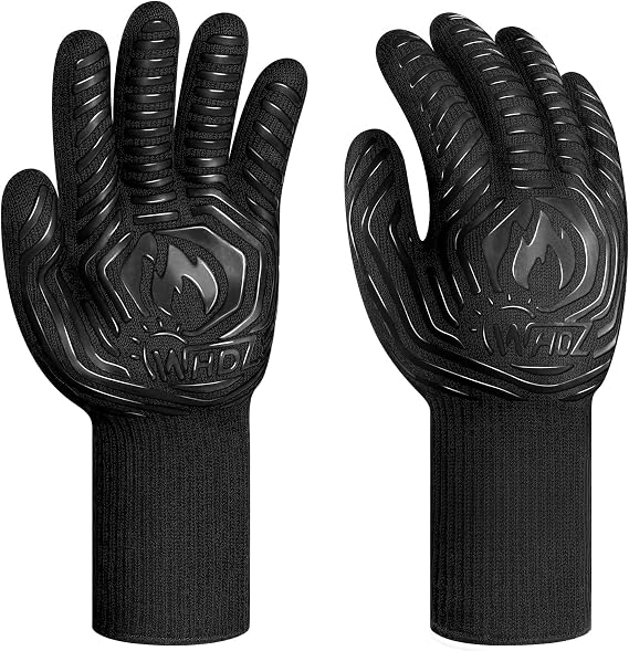 WHDZ BBQ Gloves Heat Resistant Oven Grilling Gloves 1472F Durable Fireproof Food Grade Kitchen Grill Gloves for Cooking, Baking, Barbeque, Welding, Cutting, 14 Inch Black