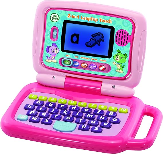 LeapFrog 2-in-1 LeapTop Touch Laptop pink, English | 2-in-1 laptop transforms into a touchscreen tablet, with 10 modes teaching letters, numbers and animal facts. Ages 2+