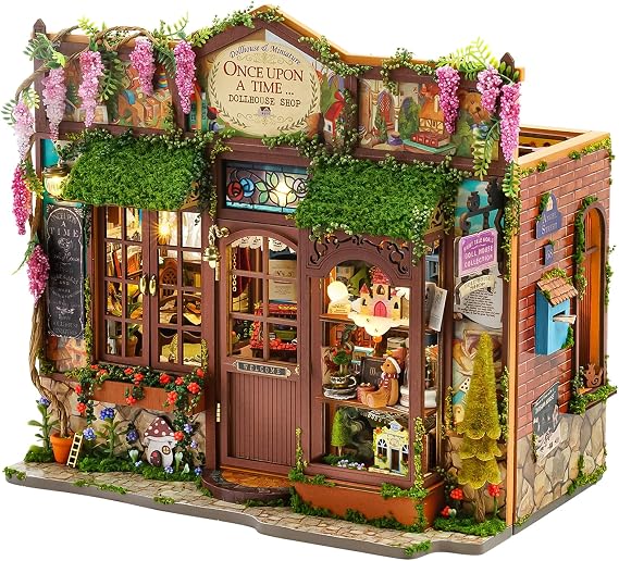 Roroom DIY Miniature House Kit, Fairy-Tale Curio Shop Dollhouse Kit | Wooden 3D Puzzles for Adults with LED, Bookshelf, Desk and Bedside Room Decor, Relaxing Craft Project, Creative Gift