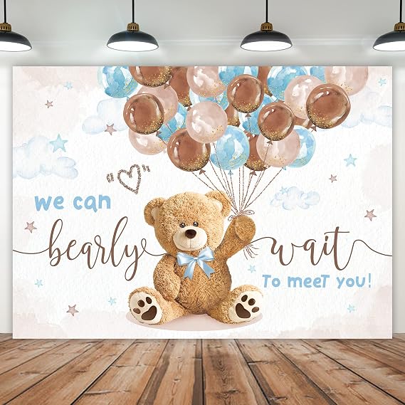 Bear Baby Shower Backdrop Party Decorations Bearly Wait Boys Balloons Gold