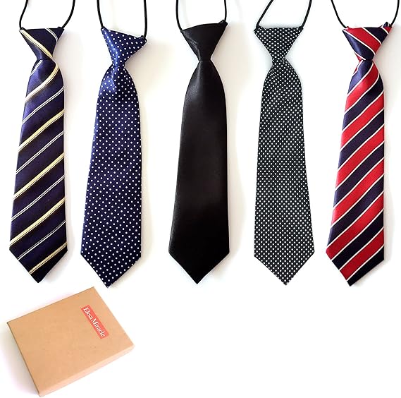 Elesa Miracle Boys Pre-tied Elastic Neck Strap Tie Little Boys Necktie Value Set of 5