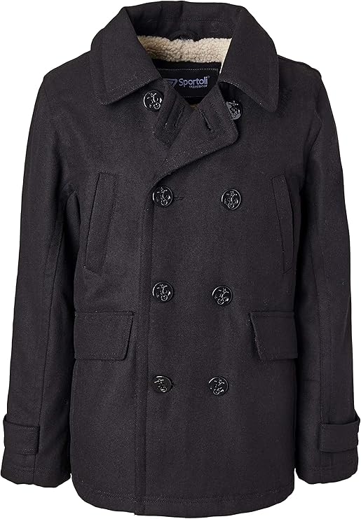 Sportoli Boy Classic Wool Blend Sherpa Winter Dress Pea Coat Peacoat Jacket