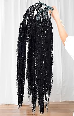 5Pcs Black Dried Amaranthus Hanging Flowers - 23 Real Preserved Dried Flowers for Halloween Garlands, Wedding Arch Flowers, Black Wisteria Flowers Arrangement, Unique Wall Hanging Decor