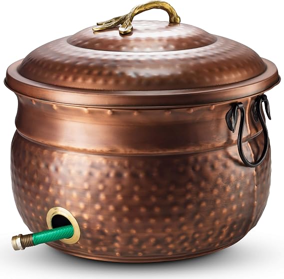 Decorative Garden Hose Pot Holder and Lid 16x16x12 | Hose Container Pot Outdoor or Indoor Use | Expandable Water Hose Storage | Holds Up to 100 ft Hose - Handmade