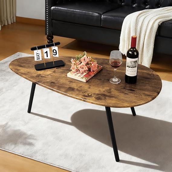 Modern Coffee Table for Living Room Small Mid Century Coffee Table Rustic Oval Coffee Tables Retro Accent Sofa Center Tables for Living Room Easy Asse, 108 D x 56 W x 40 H