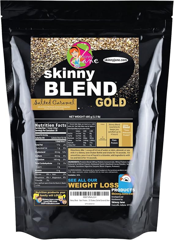 Skinny Blend High Protein Shake for Women Low Carb, Low Sugar, Keto Friendly Meal Replacement Satifies Hunger and Boosts Energy Salted Caramel 30 Shakes