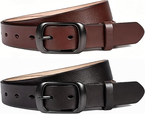 West Leathers [2 Pack Genuine Leather Belts for Women, Durable Womens Belt with Classic Pin Buckle for Jeans, Pants&Dresses