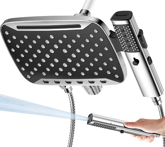 JDO High Pressure Rain Shower Head with Handheld Spray Chrome Polished