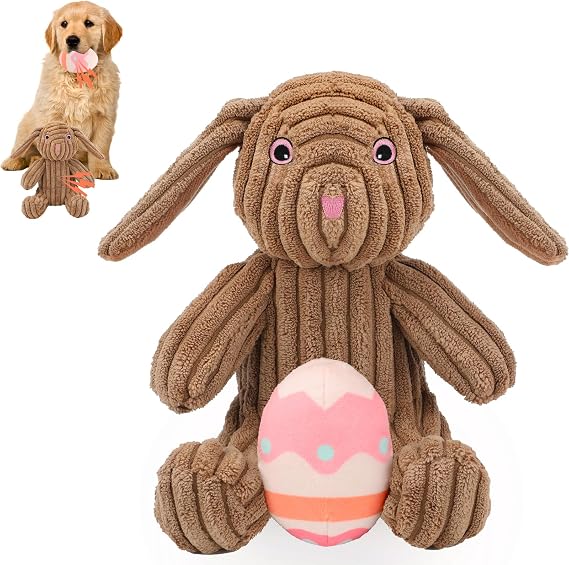 YUEPET Easter Bunny Dog Toys, Squeaky Dog Chew Toys for Cleaning Teeth, Stuffed Easter Egg Toy for Puppies Small Medium Dogs(Pink)