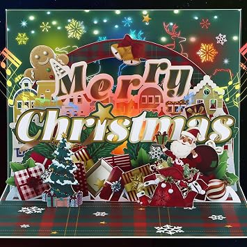 D4DREAM Musical Christmas Cards - 3D Music and Lights Pop Up Christmas Card for Kids Adults Boyfriend Girlfriend