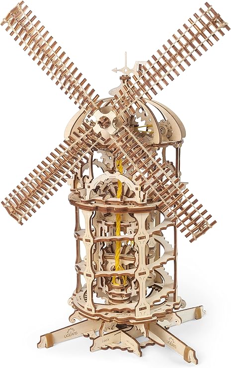 Ugears Tower Windmill 3D Puzzle - 3D Wooden Puzzles for Adults - Mechanical Model Kits for Adults to Build - DIY Craft Kits Windmill with Moving Parts Building Kit Gifts for Fathers Day - 585 Pcs