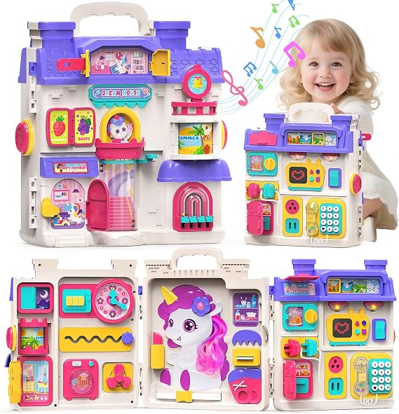 Nicella Busy Board, Montessori Toys for 1 Year Old, Montessori Board for 12-18 Months, 56+ Activities Bilingual Music Learning Sensory Toys for Toddlers 1-3, Birthday Gift for 1+ Year Old Girl Boy