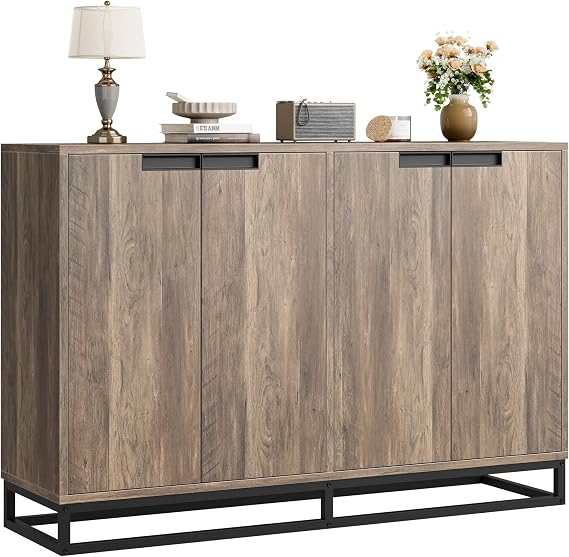 GarveeHome 55 in Buffet Storage Cabinet, Accent Sideboard Modern Credenza with 4 Doors and Shelves, Coffee Bar Table for Kitchen Dining Room, Living Room (Vintage)