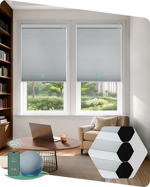 Yoolax Motorized Blackout Cellular Shades with Remote, 22" W x 72" H, White | Easy-to-Install Honeycomb Blinds Compatible with Alexa, Google Assistant, Automatic Blinds for Bedroom, Nursery & Media Room