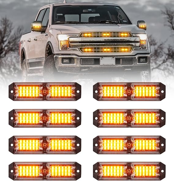 LUMENIX Grille Strobe Light Kits for Trucks, 12-LED Surface Mount Ultra Slim Emergency Hazard Warning Lights Head for Construction Vehicles Cars - Amber