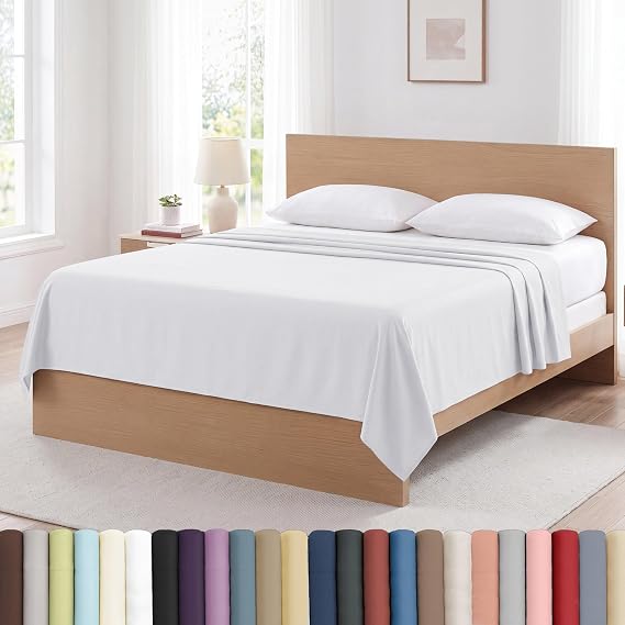 Southshore Fine Living, Inc. 2-Pack Flat Sheets Only, Twin Size White Sheets, 66" x 96" Twin Top Sheet is Oversized to Cover Deep Pockets, Hotel Quality Flat Sheet Set of 2, Bright White