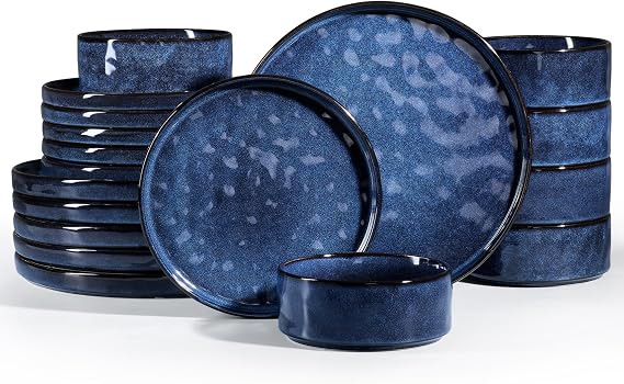 Homikit Dinner Sets for 6, 18Pcs Reactive Glaze Stoneware Set, Nebulas Blue