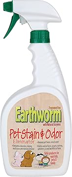 Earthworm Pet Stain Remover & Odor Eliminator- Removes Urine Smell with Natural Enzyme Formula, Fragrance Free Spray - 64 oz