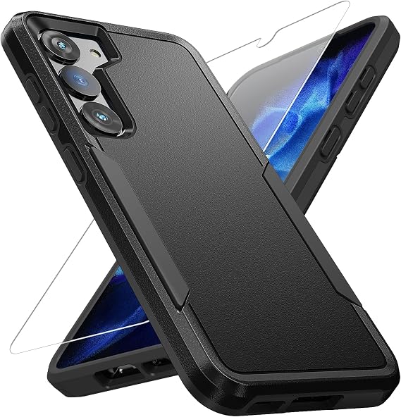 for Samsung Galaxy S23 Case with HD Screen Protector, Dual Layer Military Grade Drop Tested, Heavy Duty Rugged Shockproof Non-Slip Outdoor Protective Cover, Black
