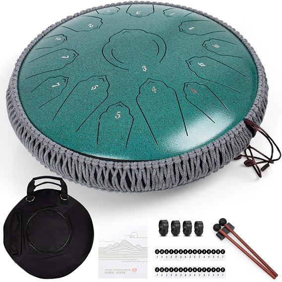 14 Inches Steel Tongue Drum for Adults, Premium C Major Handpan Drum with 15 Precision-Tuned Tones, Large Rain Drums with Bag, Music Book, Mallets, Finger Picks