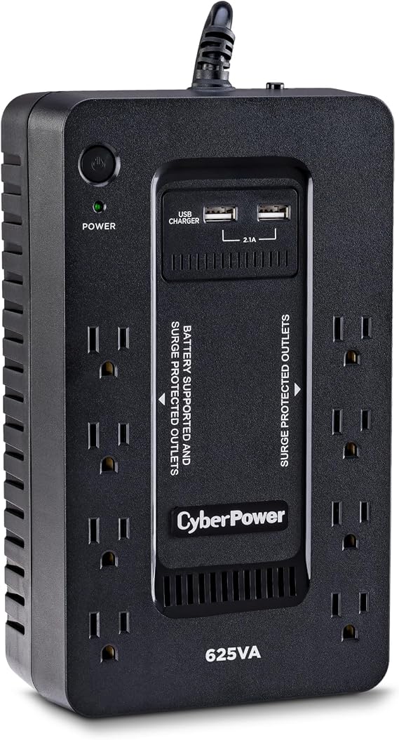CyberPower ST625U Standby UPS Battery Backup and Surge Protector | 625VA/360W, 8 Outlets, 2 USB Charging Ports, Compact, UL Certified
