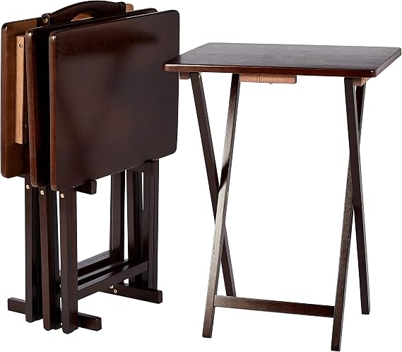 Amazon Basics Portable Foldable TV Tray Table with Storage Rack, Space-Saving Design, Sturdy Wood, 14.6" L x 19" W x 26" H, Espresso, 4-Pack