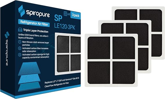 SpiroPure SP-LE120 Fridge Air Filter Compatible for LT120F ADQ73214404, 3PK