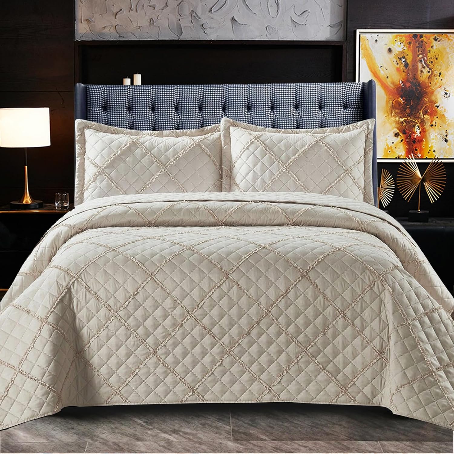 Fit Even Quilt Ruffle Bedspread 2 Piece Set – Coverless Quilted Diamond Pattern Bedspread, Comforter Throw, Summer and All-Season Lightweight Bedding Sets, with 1 Pillow Sham (Single, Mink)