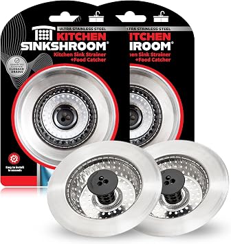 SinkShroom Revolutionary Clog-Free Sink Strainer Basket, 2-Pack, Stainless Steel