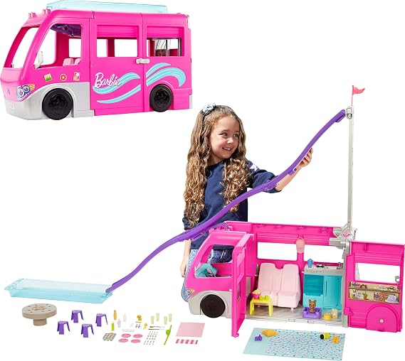 Barbie Camper, Doll Playset with 60 Accessories, 30-Inch-Slide and 7 Play Areas, Dream Camper