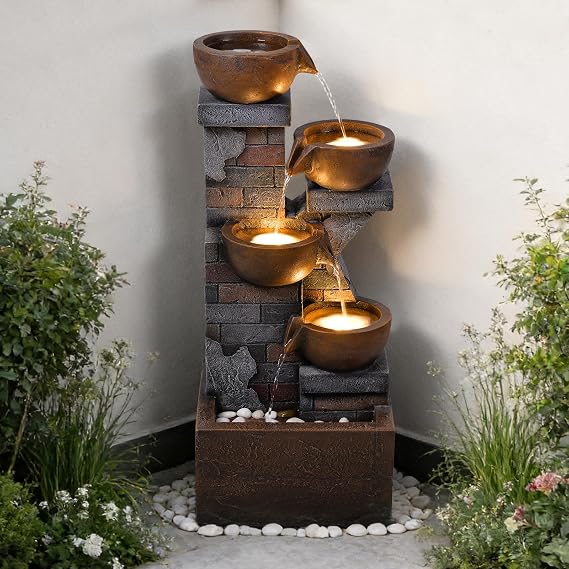 33.5" Tall Outdoor Water Fountain with LED Light