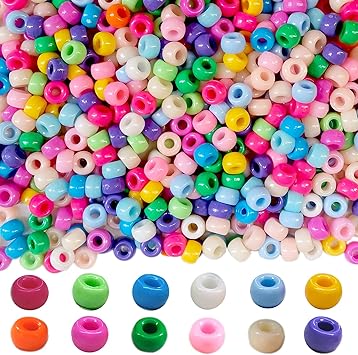 2000pcs 6x9mm Pony Beads Bulk Mixed Macaron Color, Smooth Plastic Craft Pony Beads Candies Color Seed Beads with Big Hole for DIY Craft Kandi Jewelry Making Hair Braiding