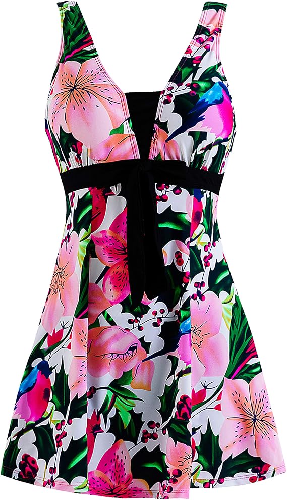 wantdo Womens Plus Size One Piece Swimsuit Tummy Control Push Up Swimdress