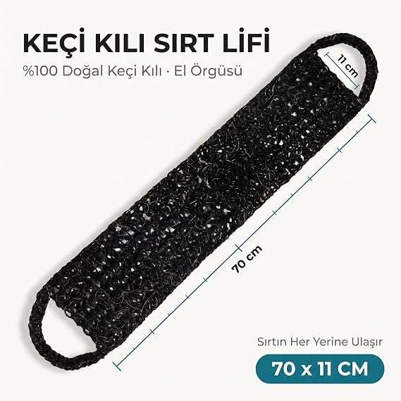 Keçi Kılı Sırt lifi El örmesi. SİYAH 70 cm 11 cm