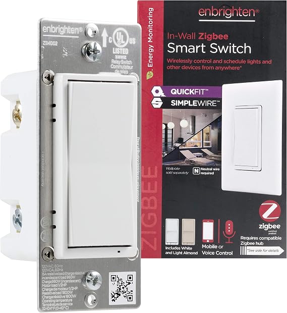 Enbrighten Zigbee Smart Light Switch, QuickFit & SimpleWire, Pairs Directly with Echo Show 10, Echo Studio
