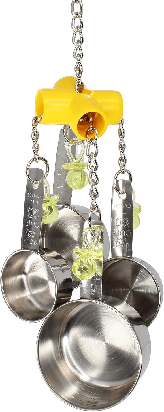 Bonka Bird Toys Clacker Colorful Durable Stainless Steel Pullable Parrot Macaw African Grey Cockatoo (Single Clacker, Yellow Lux)