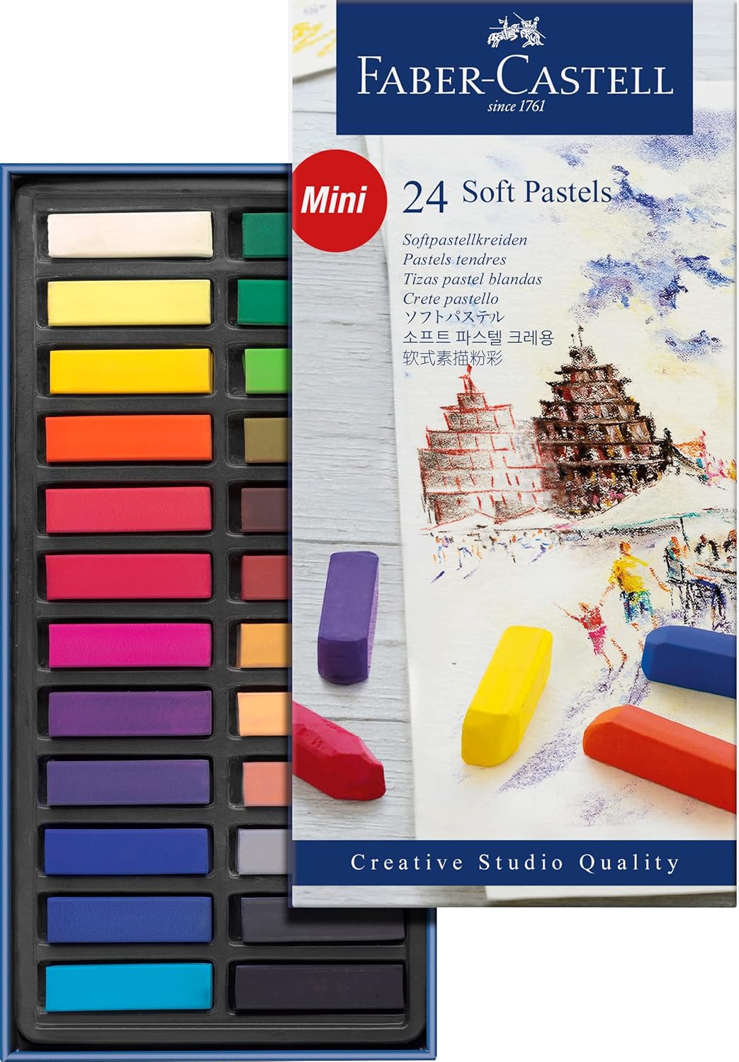 Faber-Castell Creative Studio Mini Powder Pastel Paint, 24 Colors, Half Size, High Pigment, Bright Colors, Fixative Compatible, Chalk Based Soft Pastel