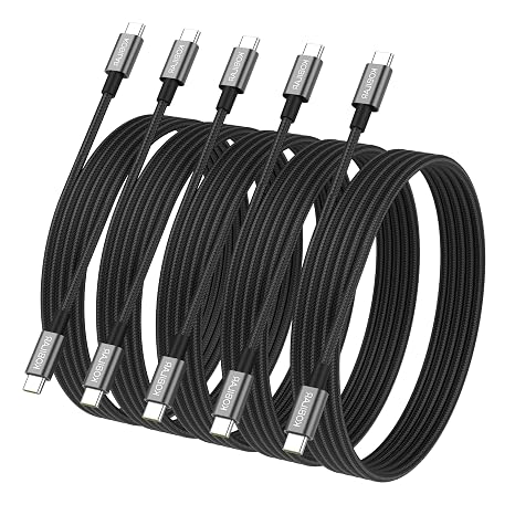 USB C to USB C Cable, 100W 5A Super Fast Charging, PD 3.0, 5-Pack (6.6ft),Braided Type C Charger Cable for iPhone 17/16 Pro Max, iPad Pro, Samsung Galaxy S25, Kindle etc.