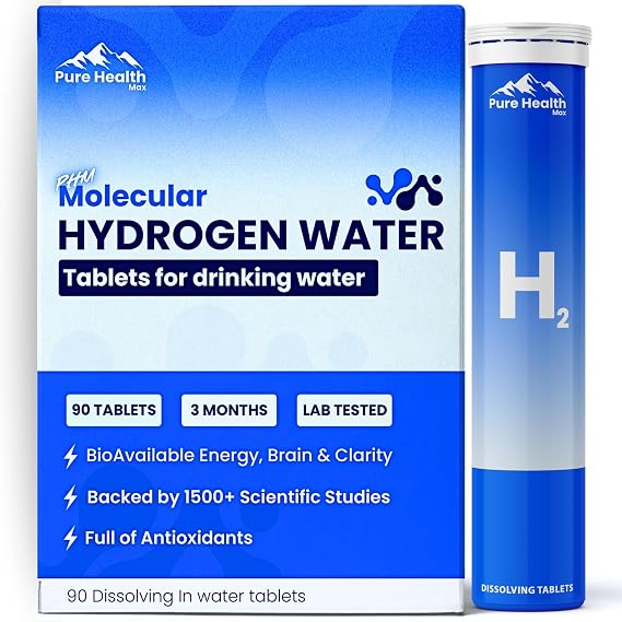PHM Hydrogen Water Tubes, Tablets for Drinking Water - H2 Molecular Tabs | Magnesium Pills, Electrolytes Hydration Supplement to Support Healthy Aging & Energy Boost | 90 Tablets, 3 Months Supply