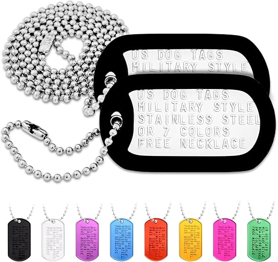 GoTags Personalized Military Dog Tags, Custom US ID Milspec Necklace Set | Steel Ball Chain and Tag Silencers, Embossed Stainless Steel Nameplate, Jewelry Black, Blue, Green, Gold, Pink, Purple, Red