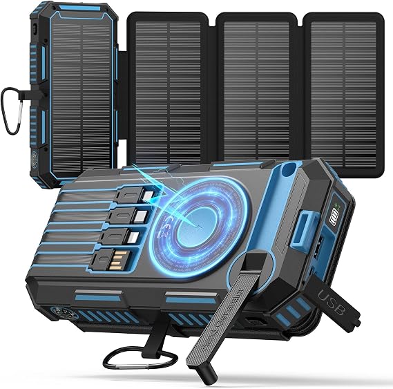 FEELLE Solar Power Bank 50000mAh Magnetic Portable Charger with Hand Crank